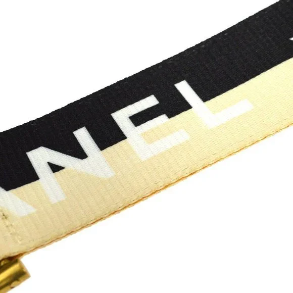 Authenticity Guarantee CHANEL CC Logos Buckle Belt Black Ivory Nylon 01S Authent - Picture 8 of 8